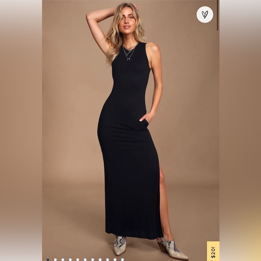 Lulus Shield and Sword Black Sleeveless Maxi Dress With Pockets NWT Sz Medium
